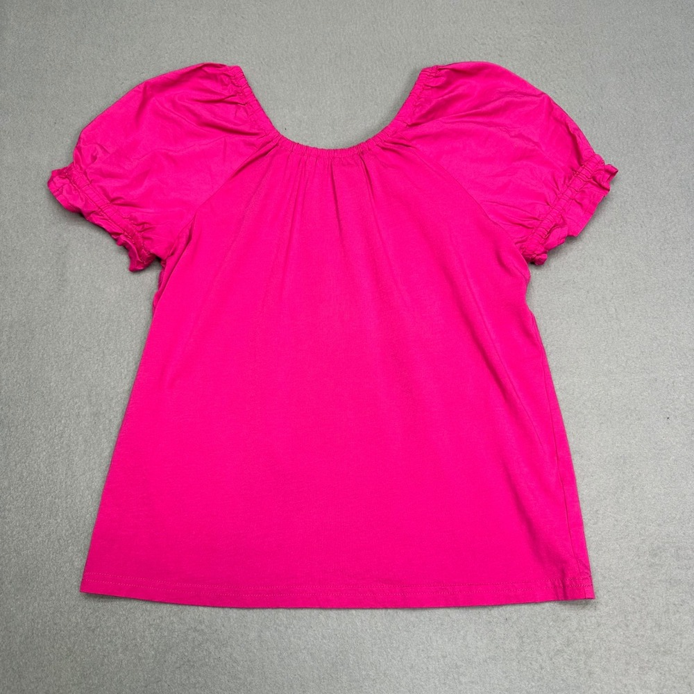 J.Crew Womens XXS Hot Pink Puff Sleeve Open Tie Bow Back Knit Top Scoop Neck
